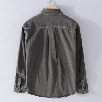 Aidase Dark Gray Distrssed Washed Denim Shirt Men's Clothing Simple Casual Wear Retro Cargo Jeans Tops Long Sleeve Oversize Fashion aidase-shop